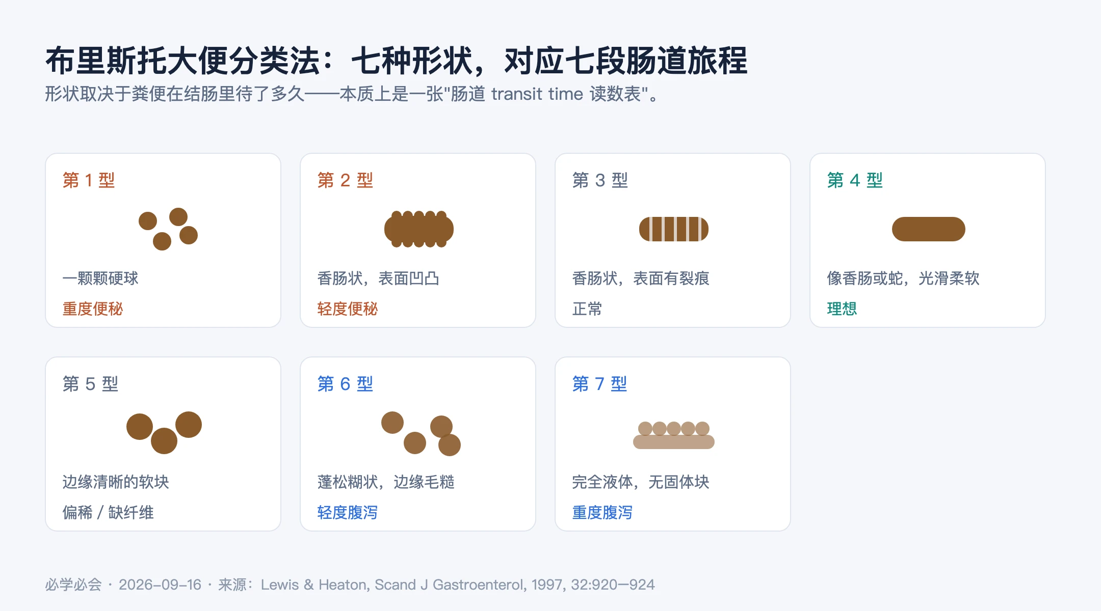 图 2／布里斯托大便分类法。来源：Lewis & Heaton, Scand J Gastroenterol, 1997