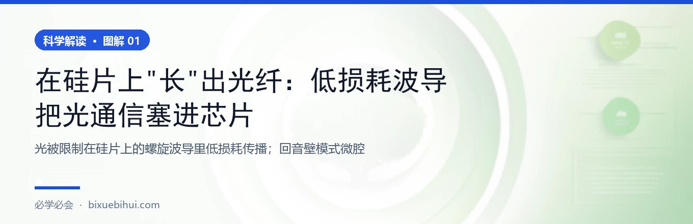光被限制在硅片上的螺旋波导里低损耗传播